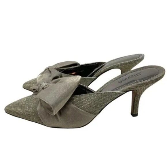 J.Renee' Silver and Gold Shimmer Bow Sparkle Pointed Toe Mules - Size 11 W - Picture 2 of 7